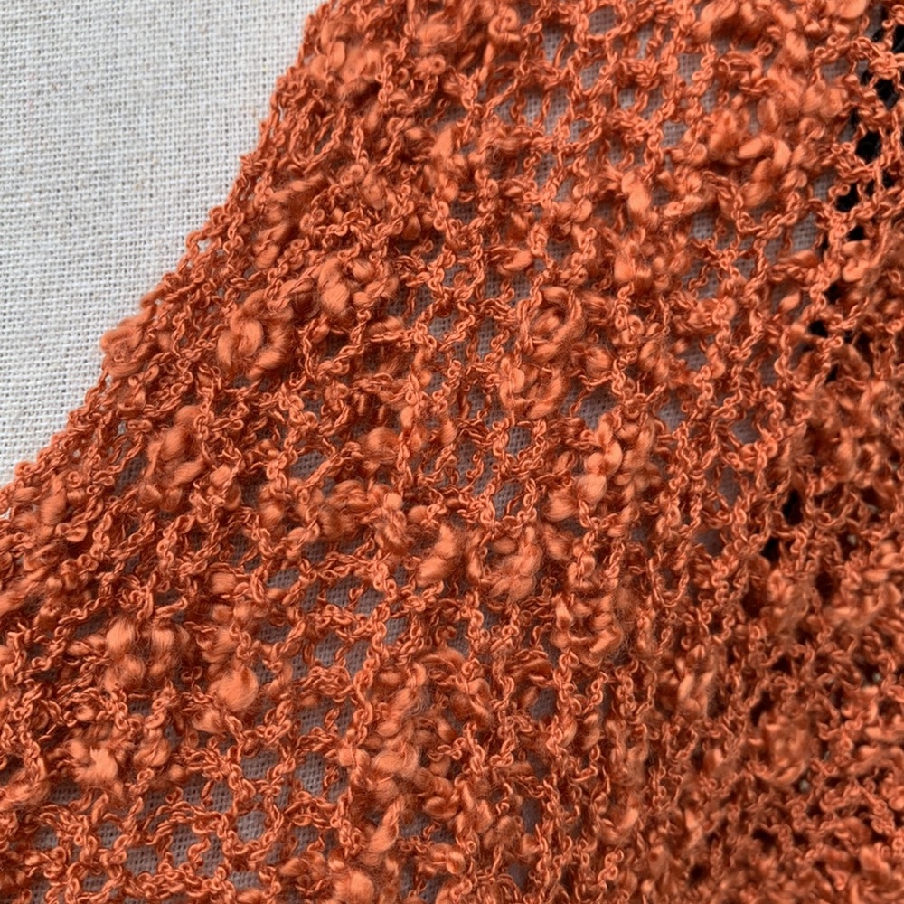 Rustic Orange Open Weave Twist Knot Back V-neck Top - Picture 8 of 12